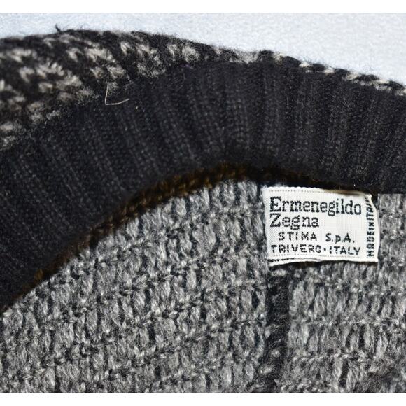 A8 Auth ERMENEGILDO ZEGNA 100% Cashmere Black & Grey Check Knit Sweater Size 48 - Picture 5 of 6